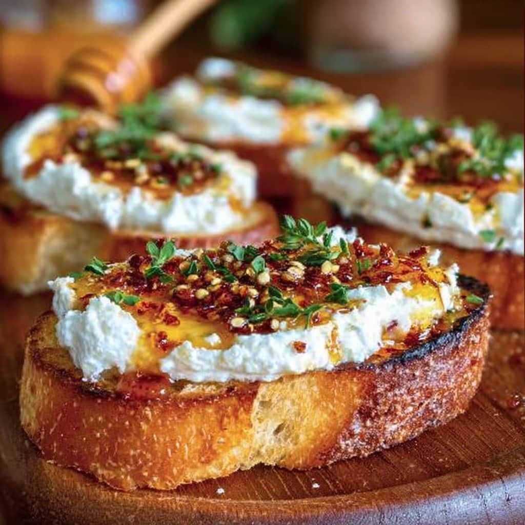 Sweet and Spicy Whipped Feta Crostini with Hot Honey 4 Sweet and Spicy Whipped Feta Crostini with Hot Honey
