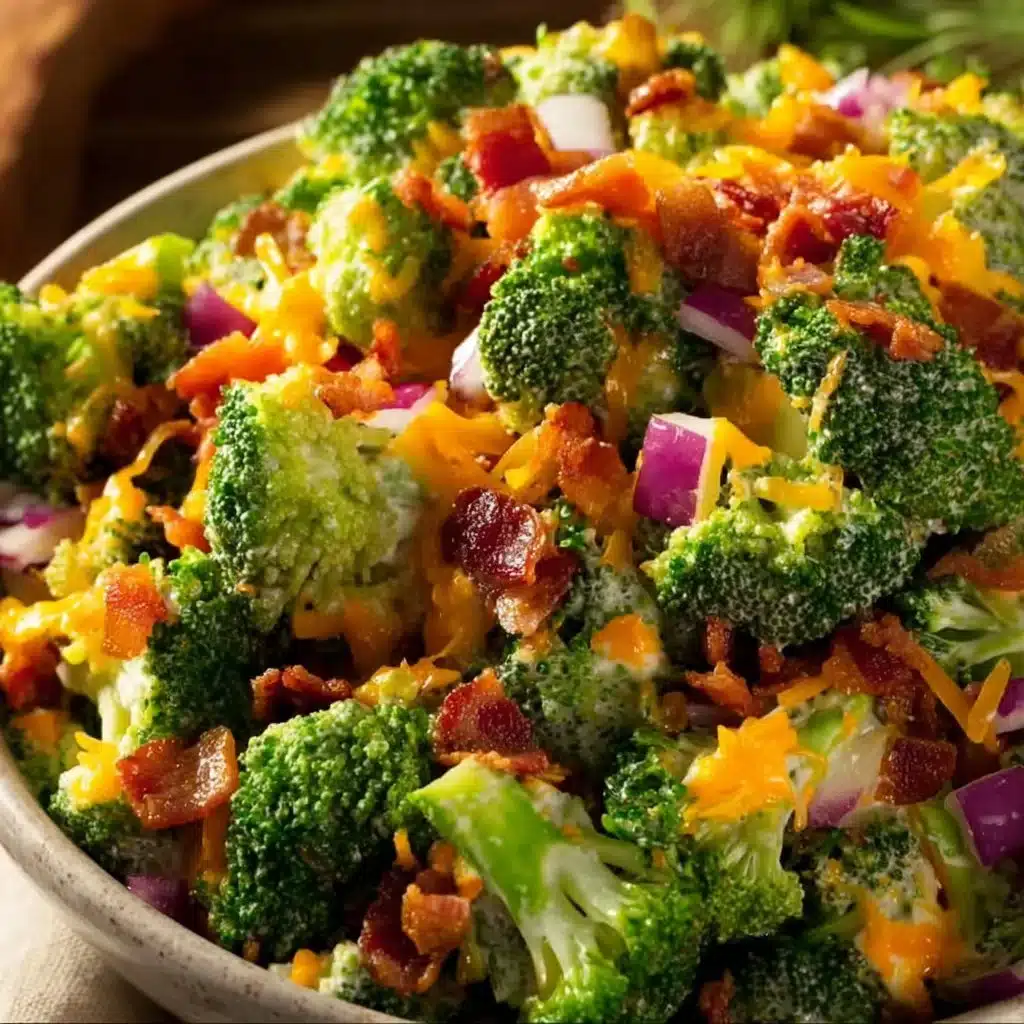 Amish Broccoli Cheddar Salad featuring fresh broccoli and creamy cheddar dressing.