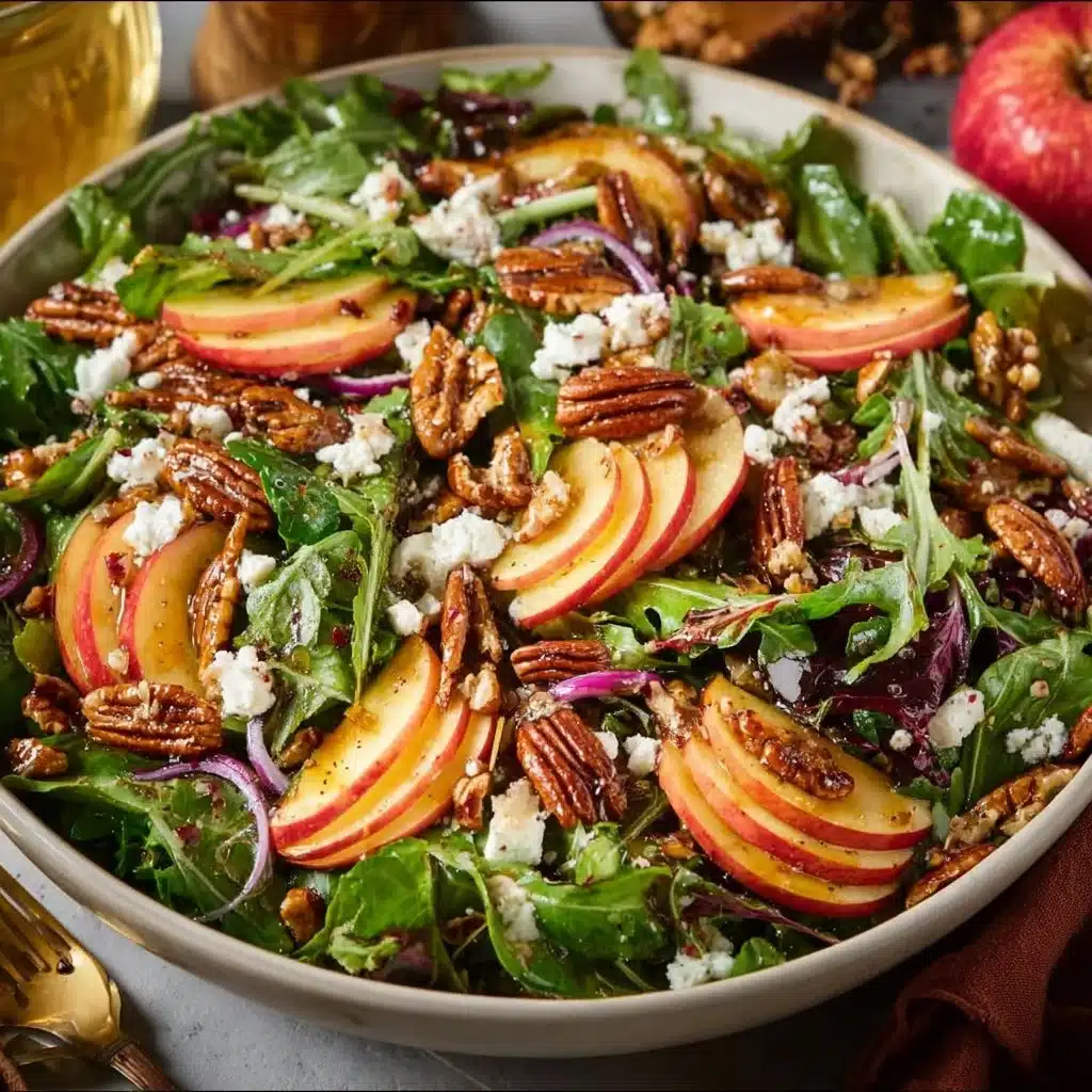 Apple arugula salad topped with maple pecans for a tasty and healthy dish