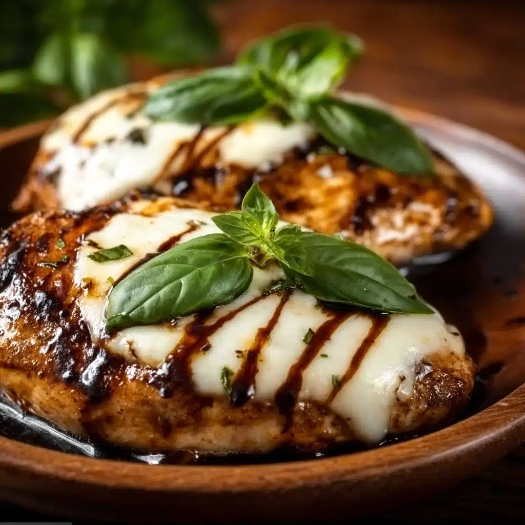 Balsamic Baked Chicken Breast with herbs and spices on a serving plate.
