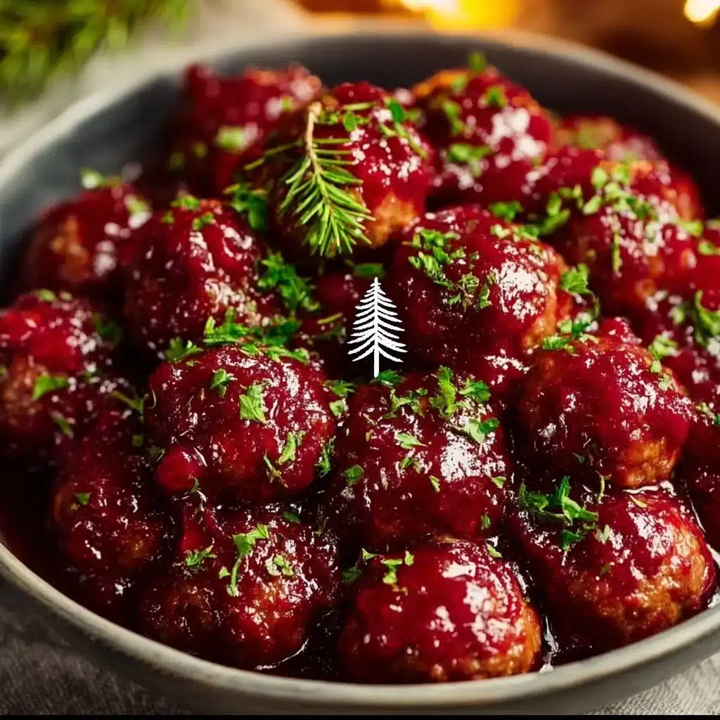 Delicious Christmas cranberry meatballs served on a festive platter