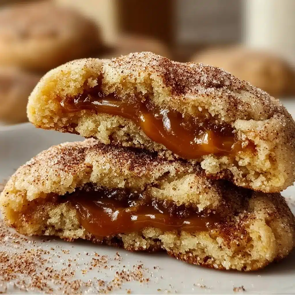 Batch of Brown Sugar Cinnamon Caramel Cookies on a rustic wooden table.