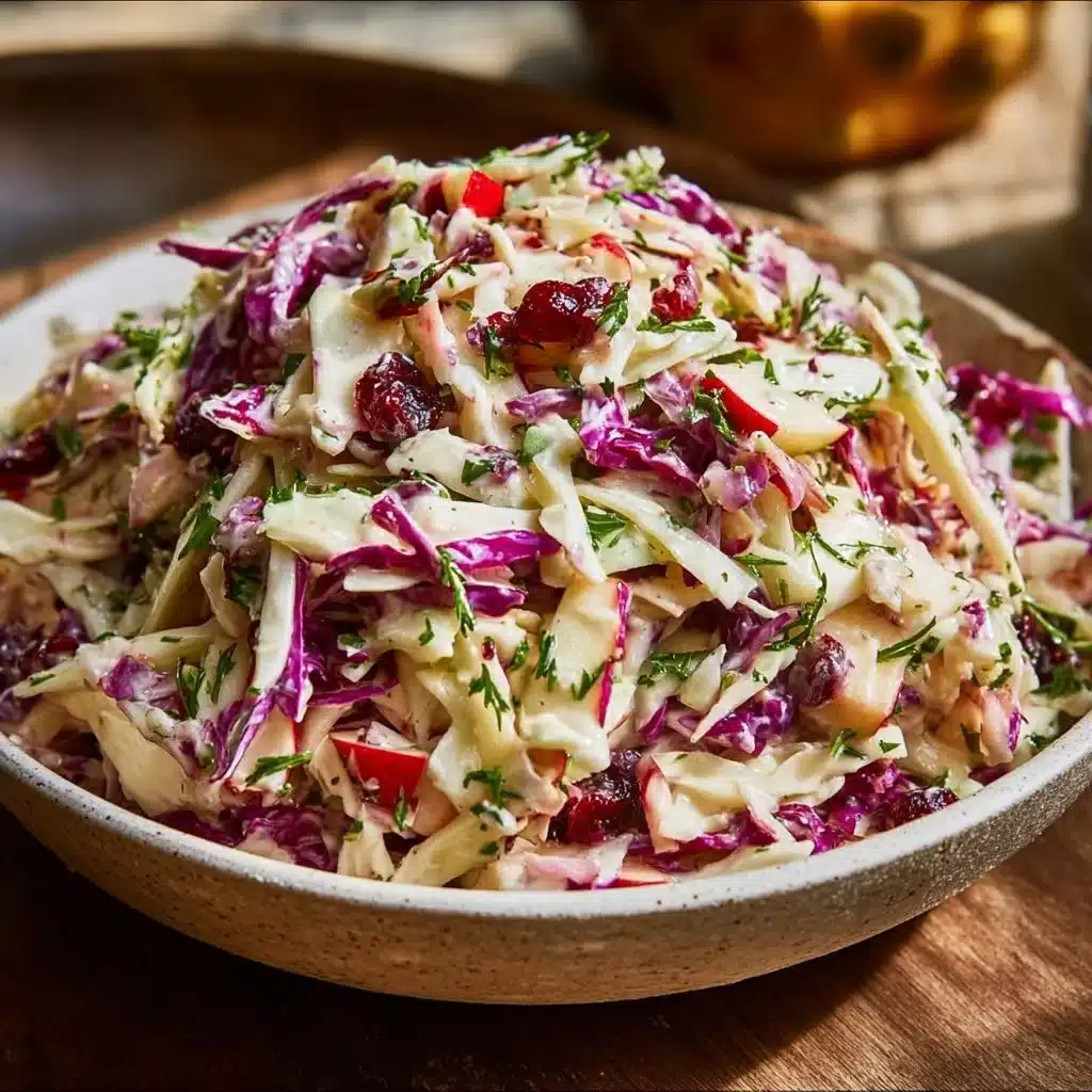 Cranberry Apple Coleslaw 3 Delicious Cranberry Apple Coleslaw in a serving bowl with fresh ingredients