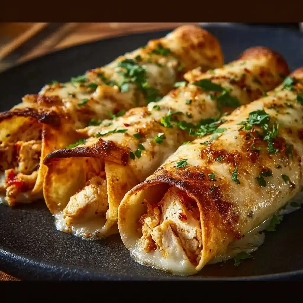 Plate of crispy chicken taquitos served with dipping sauces.