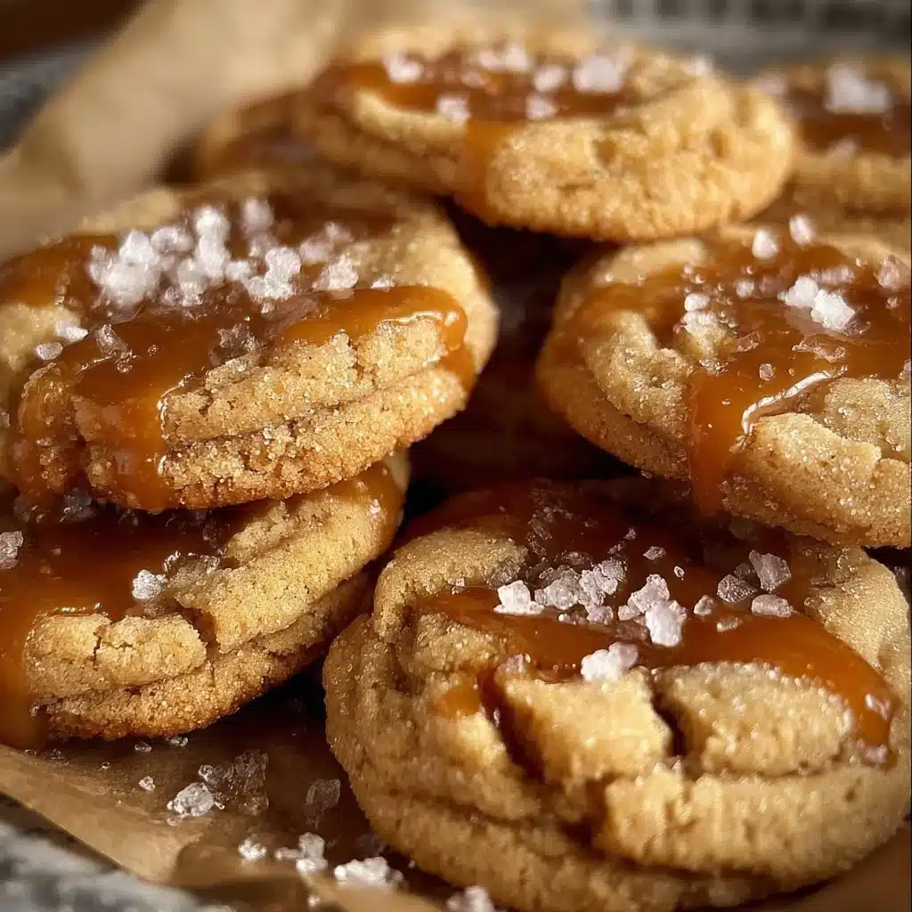 Delicious salted caramel dessert with drizzled caramel sauce and sea salt flakes.