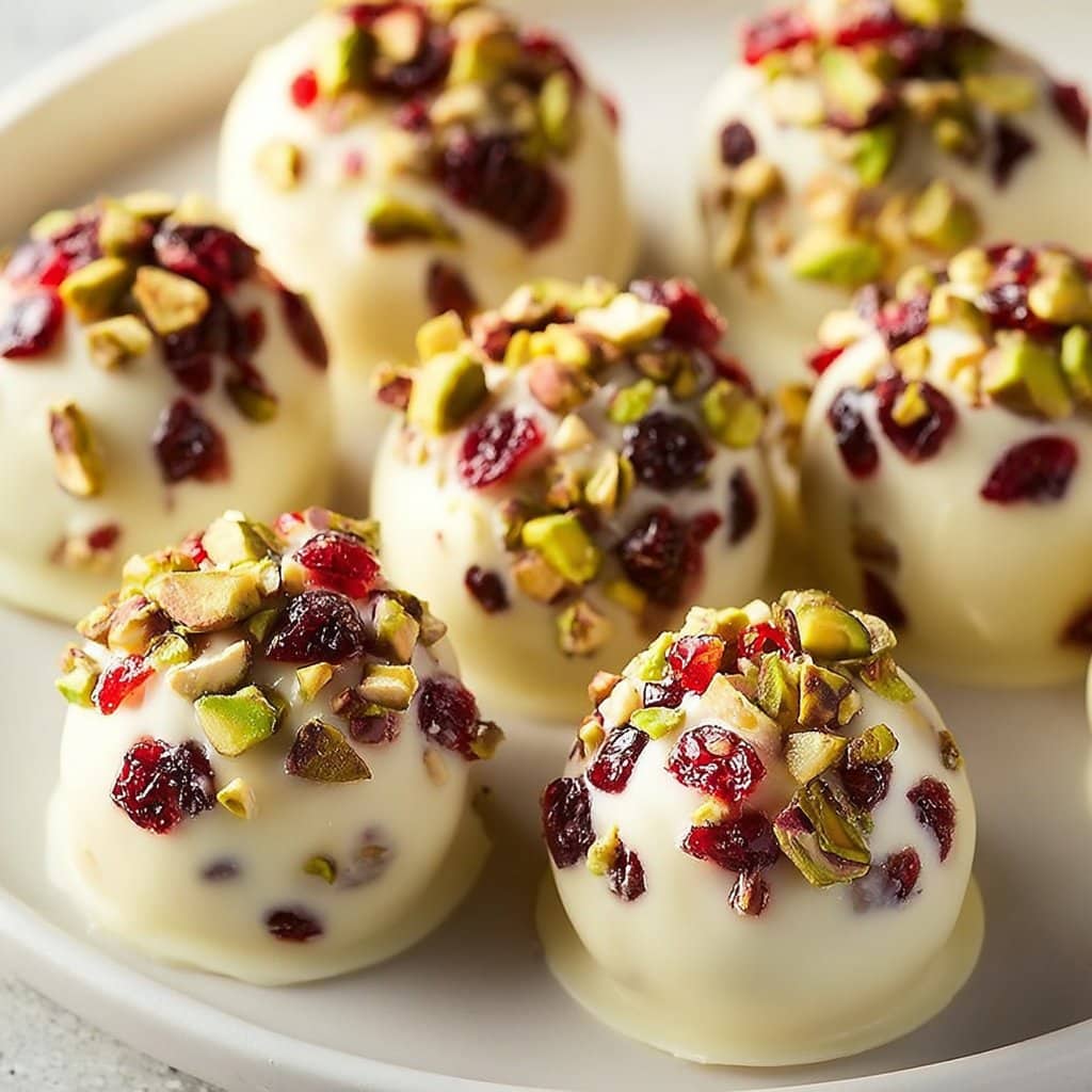 Cranberry Pistachio White Chocolate Truffles