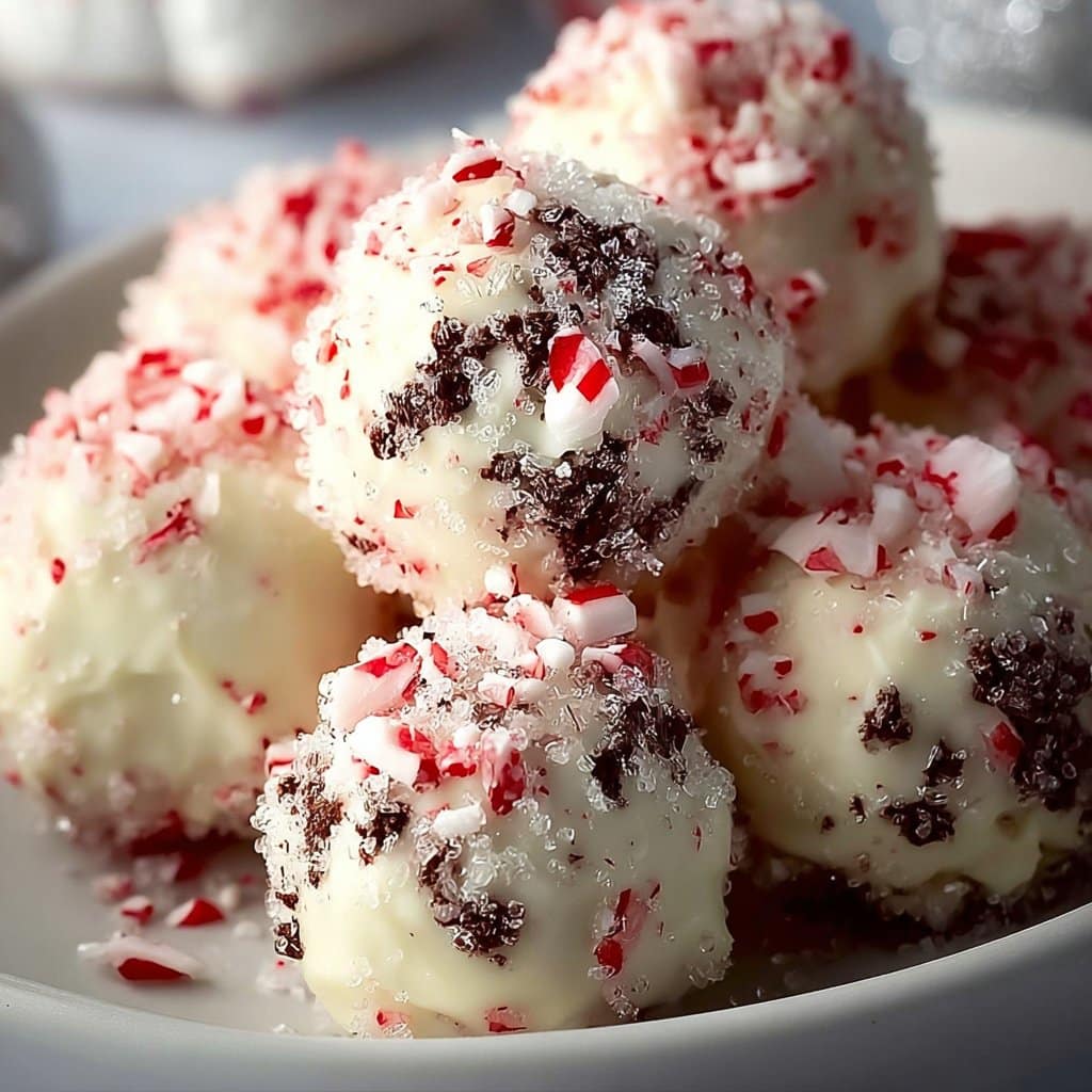 No Bake Peppermint Bark Snowballs