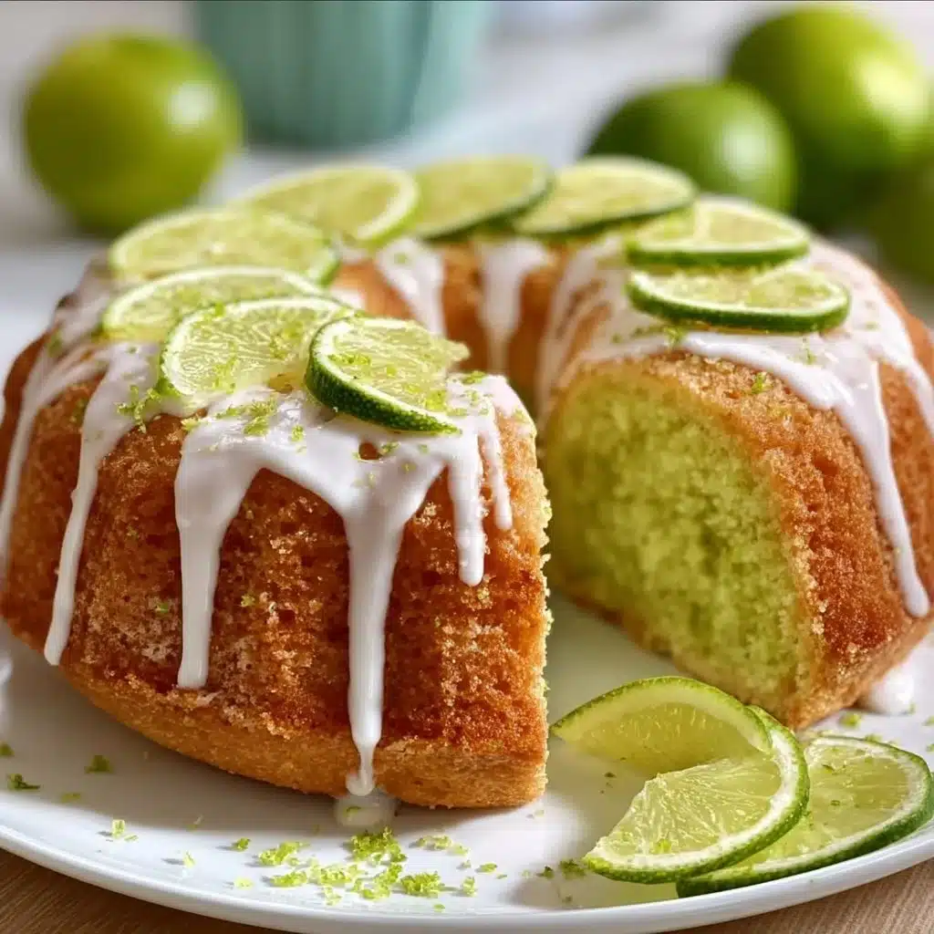 Moist and tangy key lime pound cake on a decorative platter