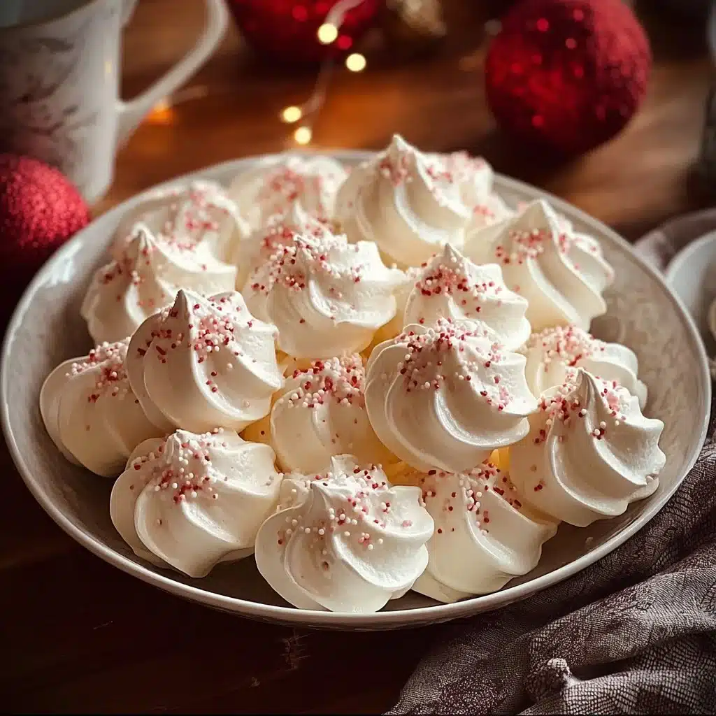 Peppermint Meringues 3 Delicious peppermint meringues topped with crushed candy canes