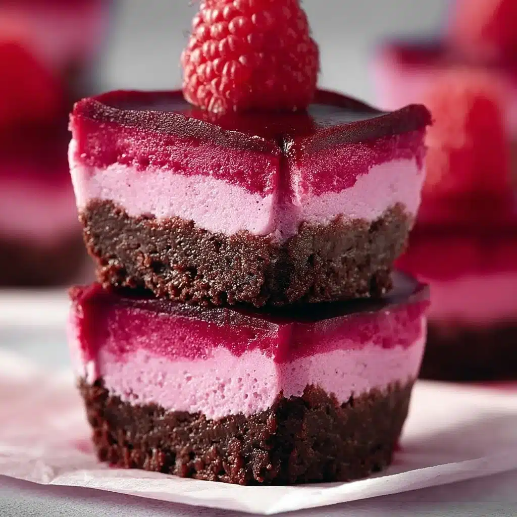 Raspberry Cheesecake Bites with Chocolate Crust 3 Raspberry Cheesecake Bites on a plate with a chocolate crust